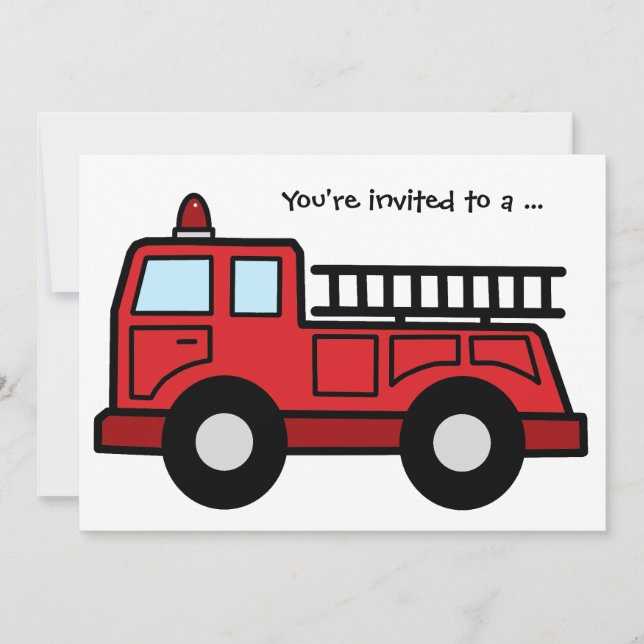 Cartoon Clip Art Firetruck Boy Birthday Party Einladung (Vorderseite)