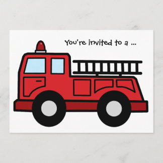 Cartoon Clip Art Firetruck Boy Birthday Party Einladung