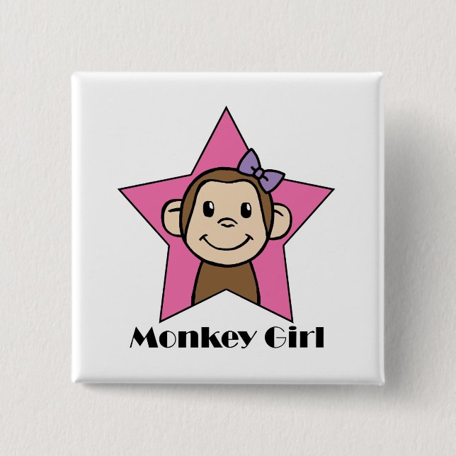 Cartoon Clip Art Smile Monkey Girl Pink Star Bow Button (Vorderseite)