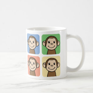 Cartoon-Cliparts mit 4 glücklichen Affen Kaffeetasse