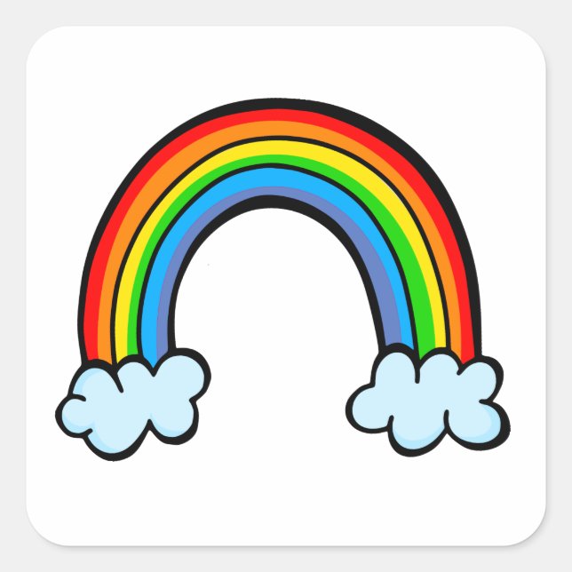 Cartoon Cloudy Sky Regenbogen Versprechen Doodle Quadratischer Aufkleber (Vorderseite)