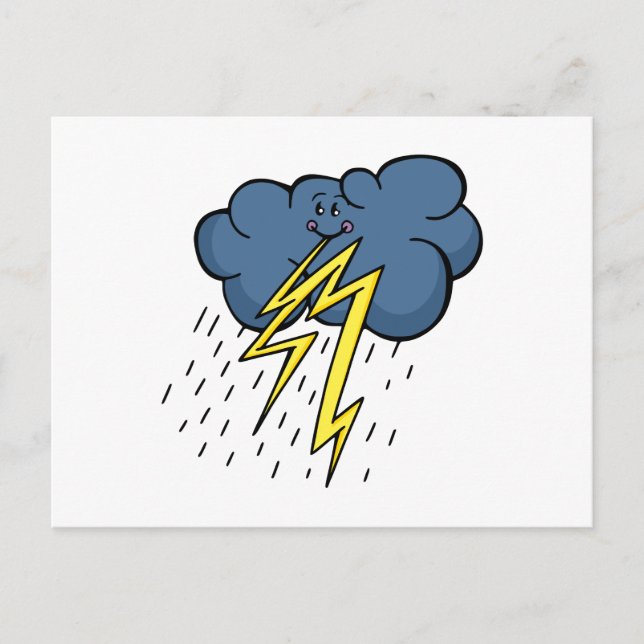 Cartoon Cloudy Sky Thunder & Lightning Storm Postkarte (Vorderseite)