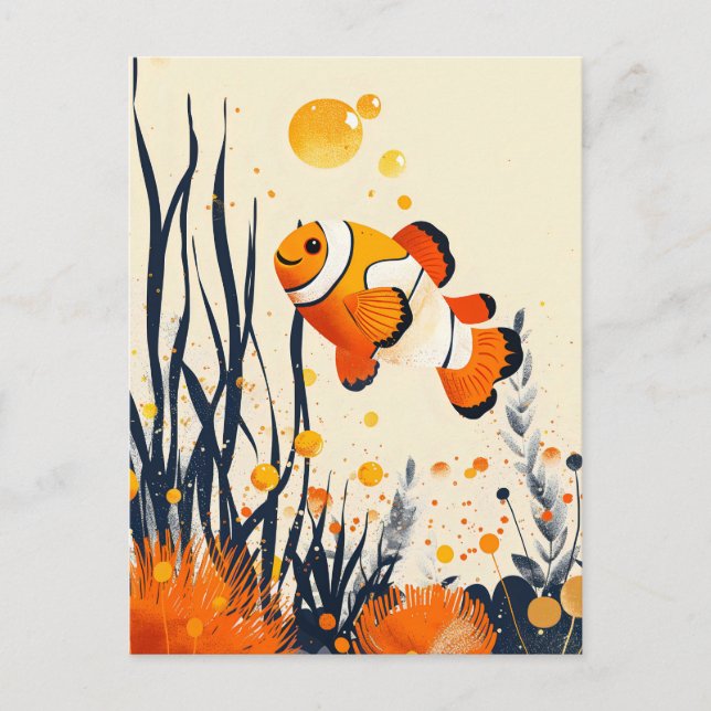 Cartoon Clownfish im Korallenriff Postkarte (Vorderseite)