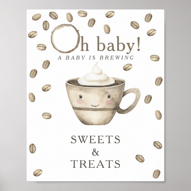 Cartoon Coffee Baby Dusche SÜSSIGKEITEN UND LECKER Poster (Vorne)