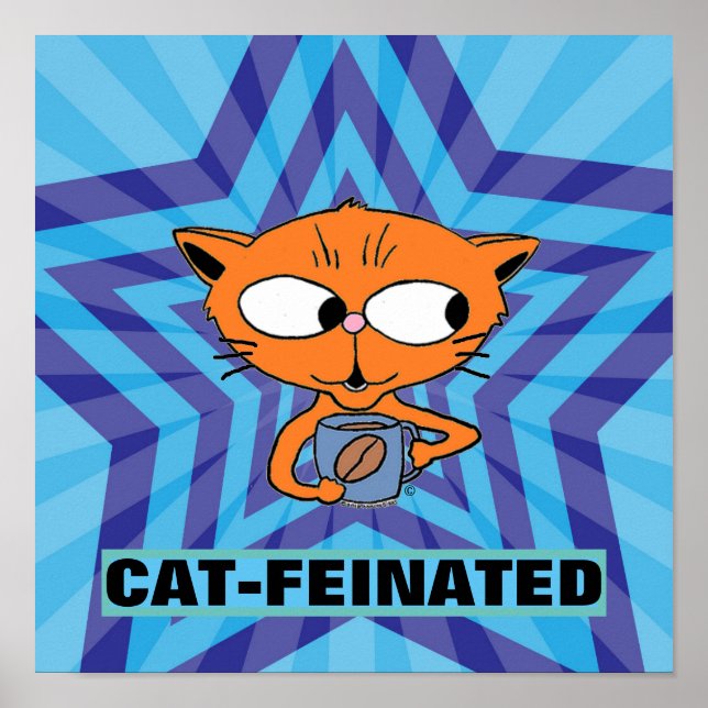 Cartoon Coffee Cat Funny Cat-fein Poster (Vorne)