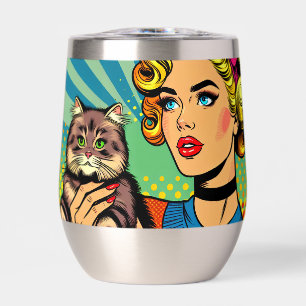 Cartoon-Comic-Pop-Art-Frau hält Katze