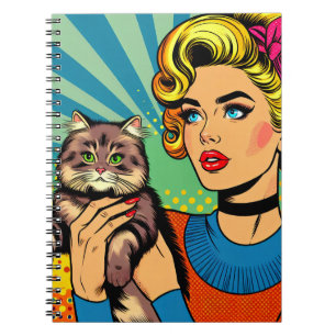 Cartoon-Comic-Pop-Art-Frauen mit Katze Notizblock