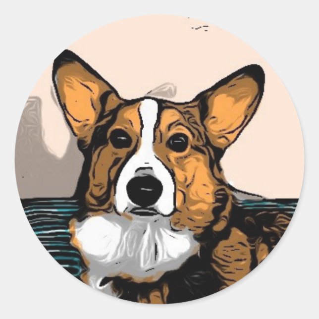 Cartoon Corgi Runder Aufkleber (Vorderseite)