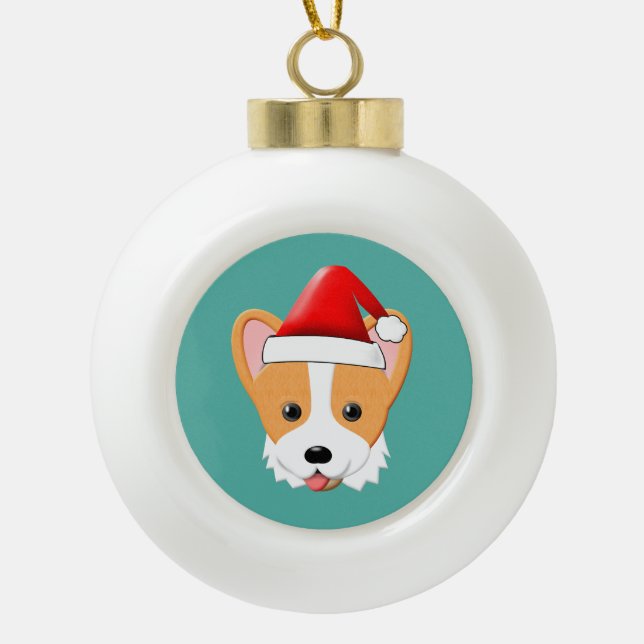Cartoon Corgi Weihnachtsfeierliche Weihnachtsmannm Keramik Kugel-Ornament (Vorderseite)