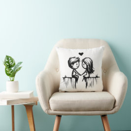 Cartoon Couple & Hearts Kissen