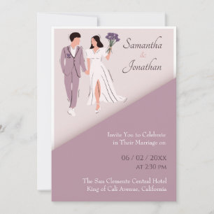 Cartoon Couple in Lila Moderne Einladung zur Hochz