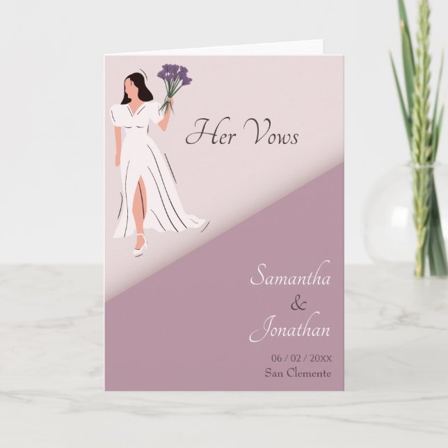 Cartoon Couple in Lila Wedding Ihre Vows Card Dankeskarte (Vorderseite)