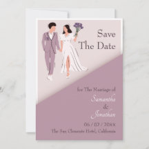 Cartoon Couple in Lila Wedding Save the Date