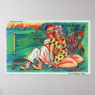 Cartoon Couple mit Tennisgear Poster