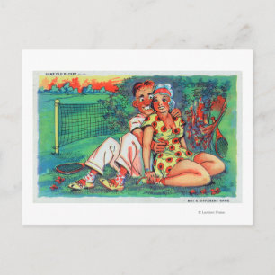 Cartoon Couple mit Tennisgear Postkarte
