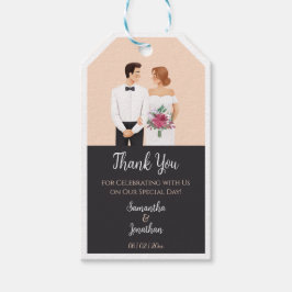 Cartoon Couple Modern Wedding Gift Tags Geschenkanhänger