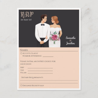 Cartoon Couple Modern Wedding RSVP Card Begleitkarte