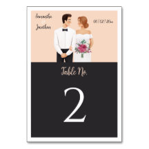 Cartoon Couple Modern Wedding Tischnummer Card