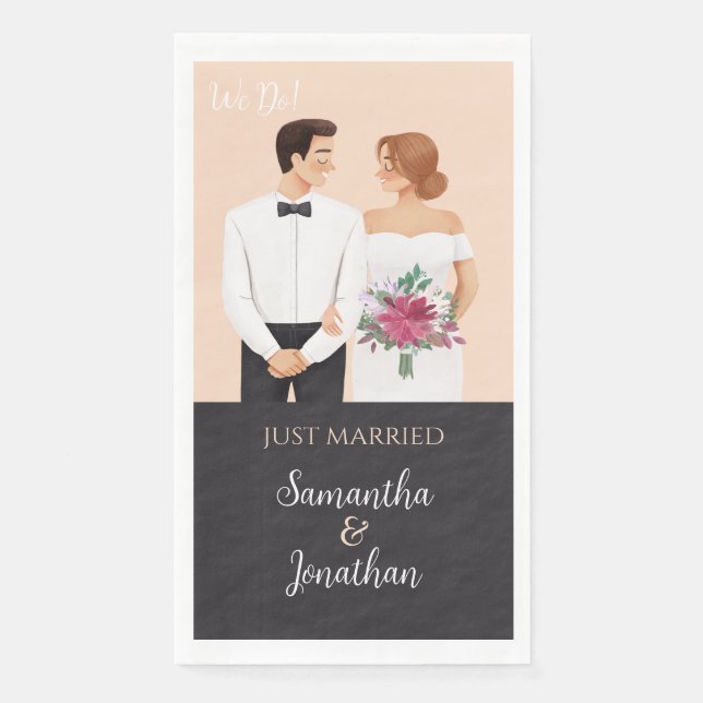 Cartoon Couple Moderne Hochzeit Serviette (Vorderseite)