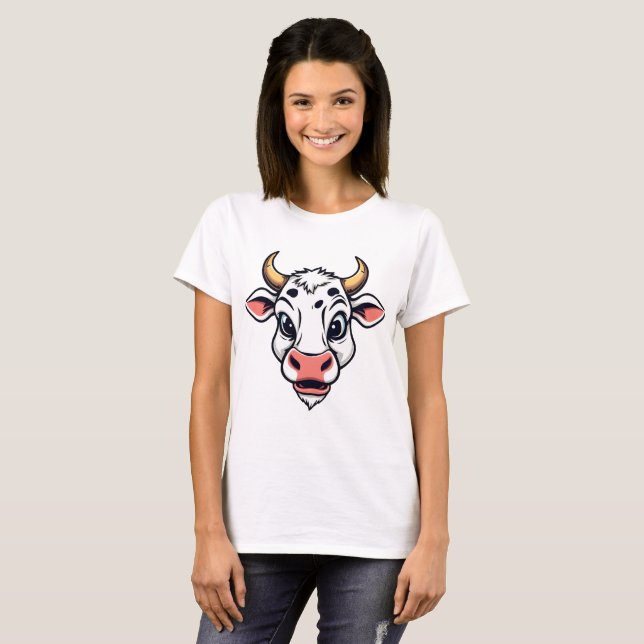 Cartoon Cow Print Design T-Shirt (Vorne ganz)