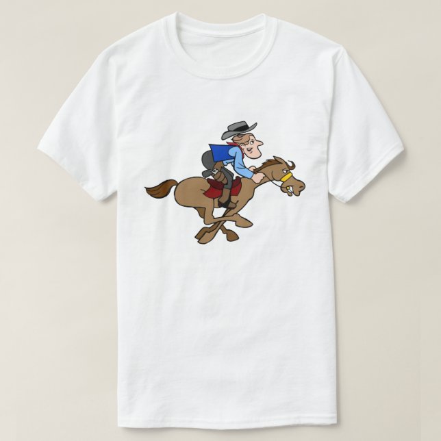 Cartoon Cowboy Gallops Schnelles animiertes Pferd T-Shirt (Design vorne)