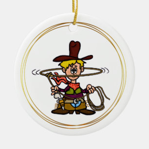 Cartoon Cowboy mit Rosenverzierung Keramik Ornament
