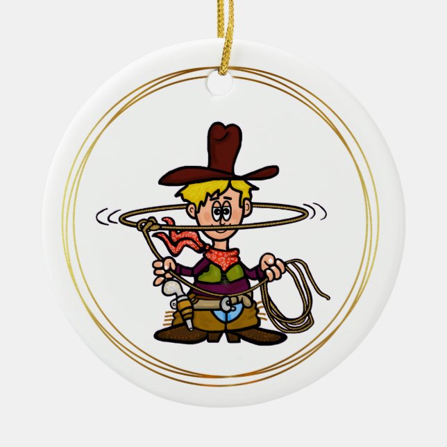 Cartoon Cowboy mit Rosenverzierung Keramik Ornament (Vorne)