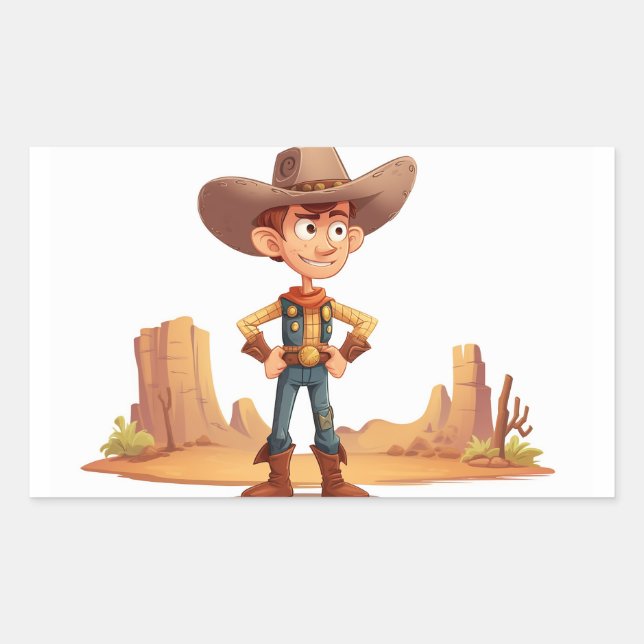 Cartoon Cowboy Rechteckiger Aufkleber (Vorderseite)