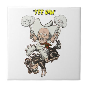 Cartoon Cowboy Schießen Pistolen Reiten Kunst Fliese