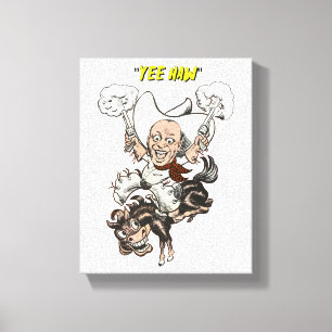 Cartoon Cowboy Schießen Pistolen Reiten Kunst Leinwanddruck