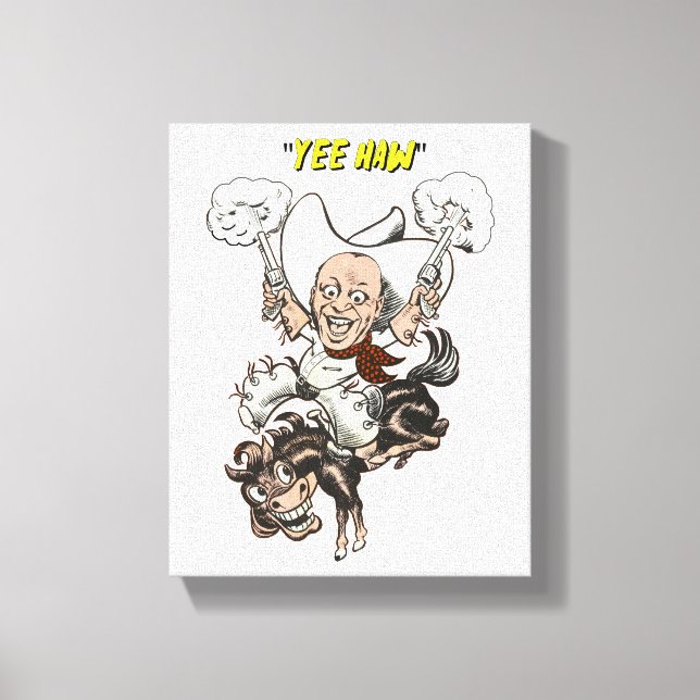 Cartoon Cowboy Schießen Pistolen Reiten Kunst Leinwanddruck (Vorderseite)