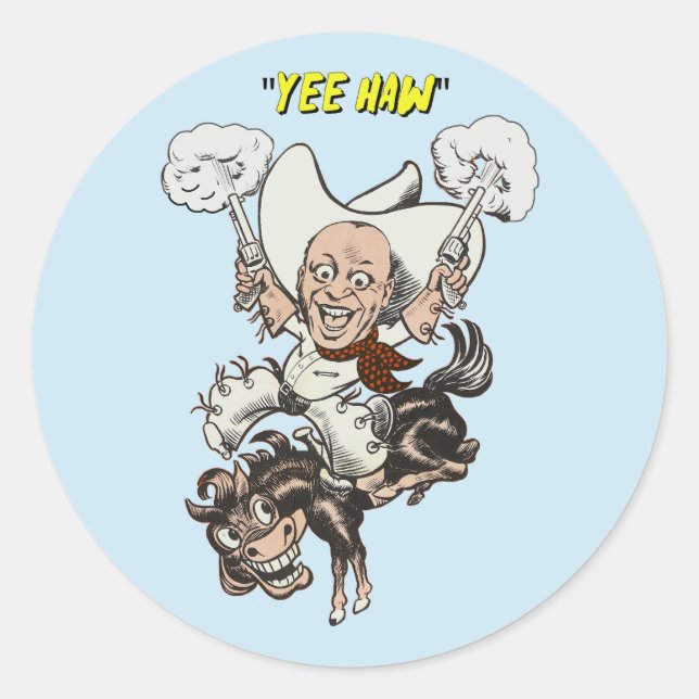 Cartoon Cowboy Schießen Pistolen Reiten Kunst Runder Aufkleber (Vorderseite)