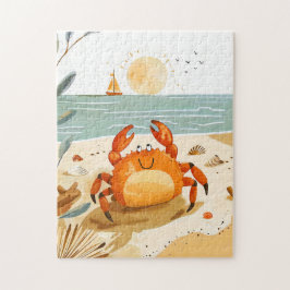 Cartoon Crab on Beach mit Boot im Hintergrund Puzzle