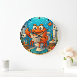 Cartoon Crab Reading im Unterwasserbereich Große Wanduhr
