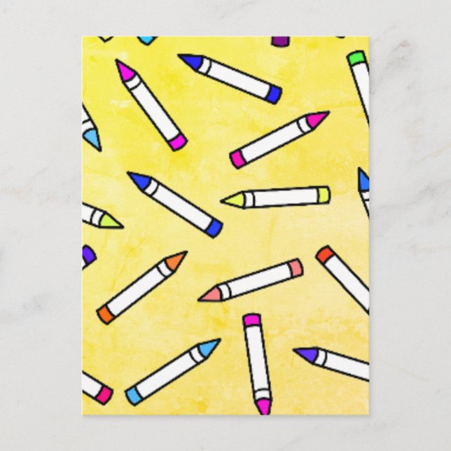 Cartoon Crayon Pattern Postkarte (Vorderseite)