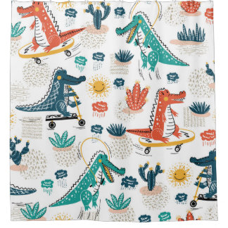Cartoon Crocodile: Vintages Tierpapier Duschvorhang