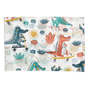 Cartoon Crocodile: Vintages Tierpapier Kissenbezug