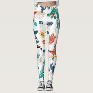 Cartoon Crocodile: Vintages Tierpapier Leggings