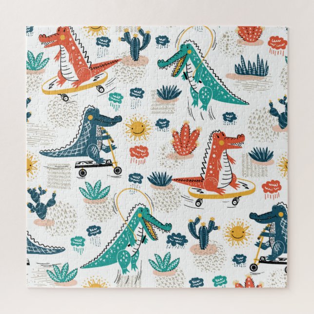 Cartoon Crocodile: Vintages Tierpapier Puzzle (Vertikal)