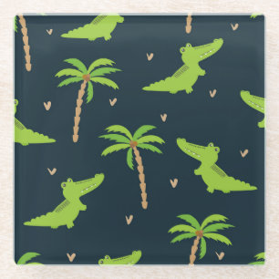 Cartoon Crocodiles: Alligator Palms Muster. Glasuntersetzer