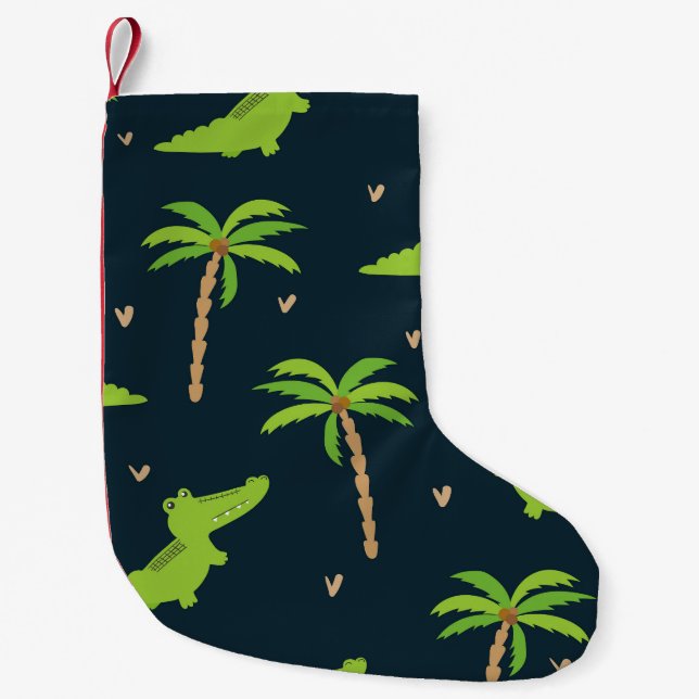 Cartoon Crocodiles: Alligator Palms Muster. Kleiner Weihnachtsstrumpf (Vorderseite)