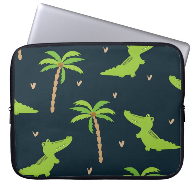 Cartoon Crocodiles: Alligator Palms Muster. Laptopschutzhülle (Vorderseite)