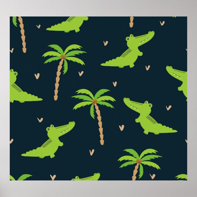 Cartoon Crocodiles: Alligator Palms Muster. Poster (Vorne)