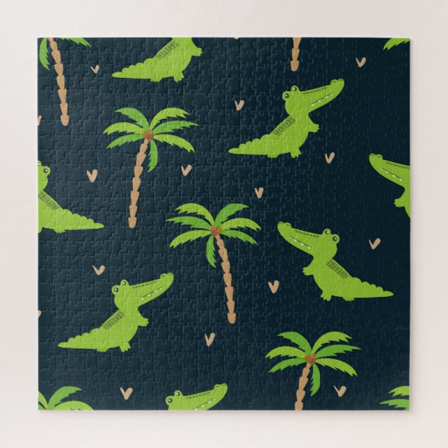 Cartoon Crocodiles: Alligator Palms Muster. Puzzle (Vertikal)