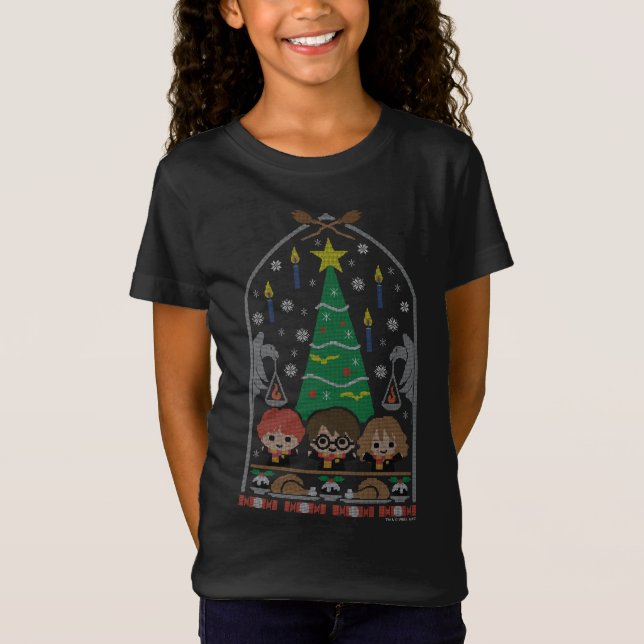 Cartoon Cross-Stitch HOGWARTS™ Weihnachtsfest T-Shirt (Vorderseite)