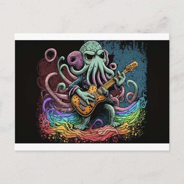 Cartoon Cthulhu Rock 'n Roll Postkarte (Vorderseite)