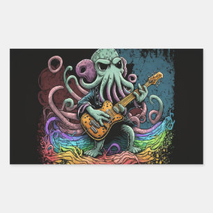 Cartoon Cthulhu Rock 'n Roll Rechteckiger Aufkleber