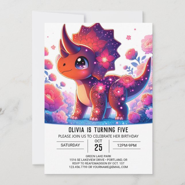 Cartoon Custom Dinosaurier Digital Geburtstag Einladung (Vorderseite)