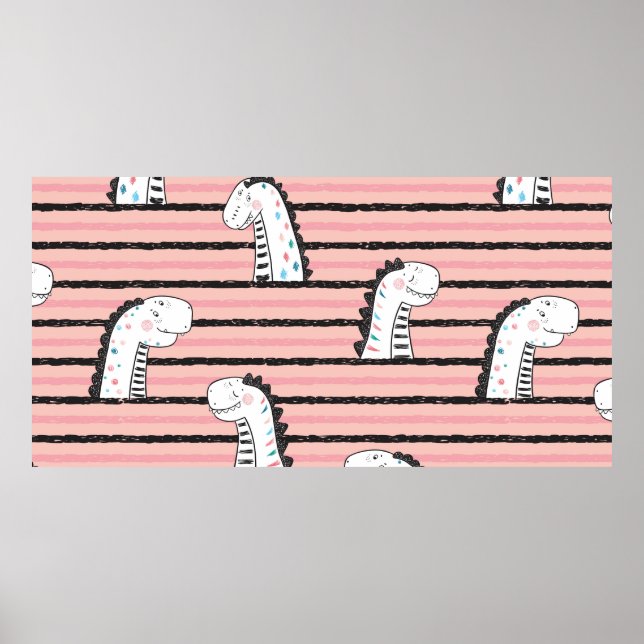 Cartoon Cute Dinosaurs vintage Seamless pattern. C Poster (Vorne)