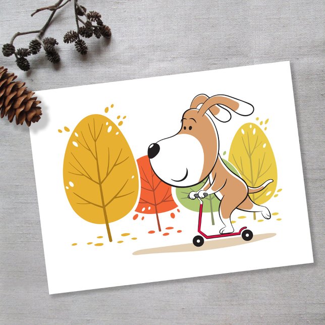 Cartoon Cute Funny Dog Puppy Kick Scooter Postkarte (Von Creator hochgeladen)